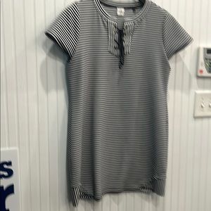 Cute navy/black striped dress with tie neckline